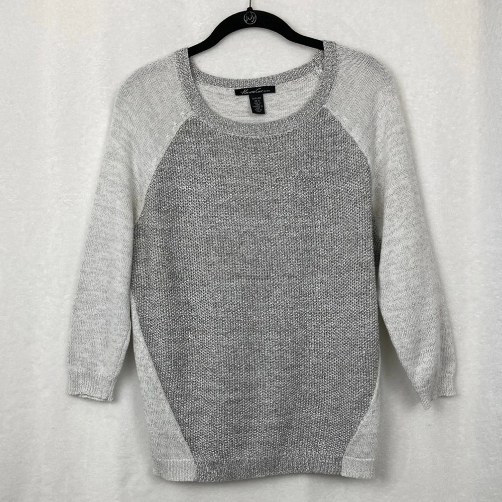 Kenneth Cole Women’s Raglan Silver Gray Sparkle Sweater sz Small